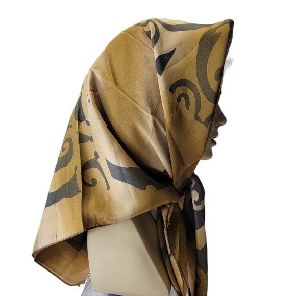 Silk Square Scarf Handpainted Batik Scarf Brown and Black Silk HeadScarf - NEW - Picture 4 of 11